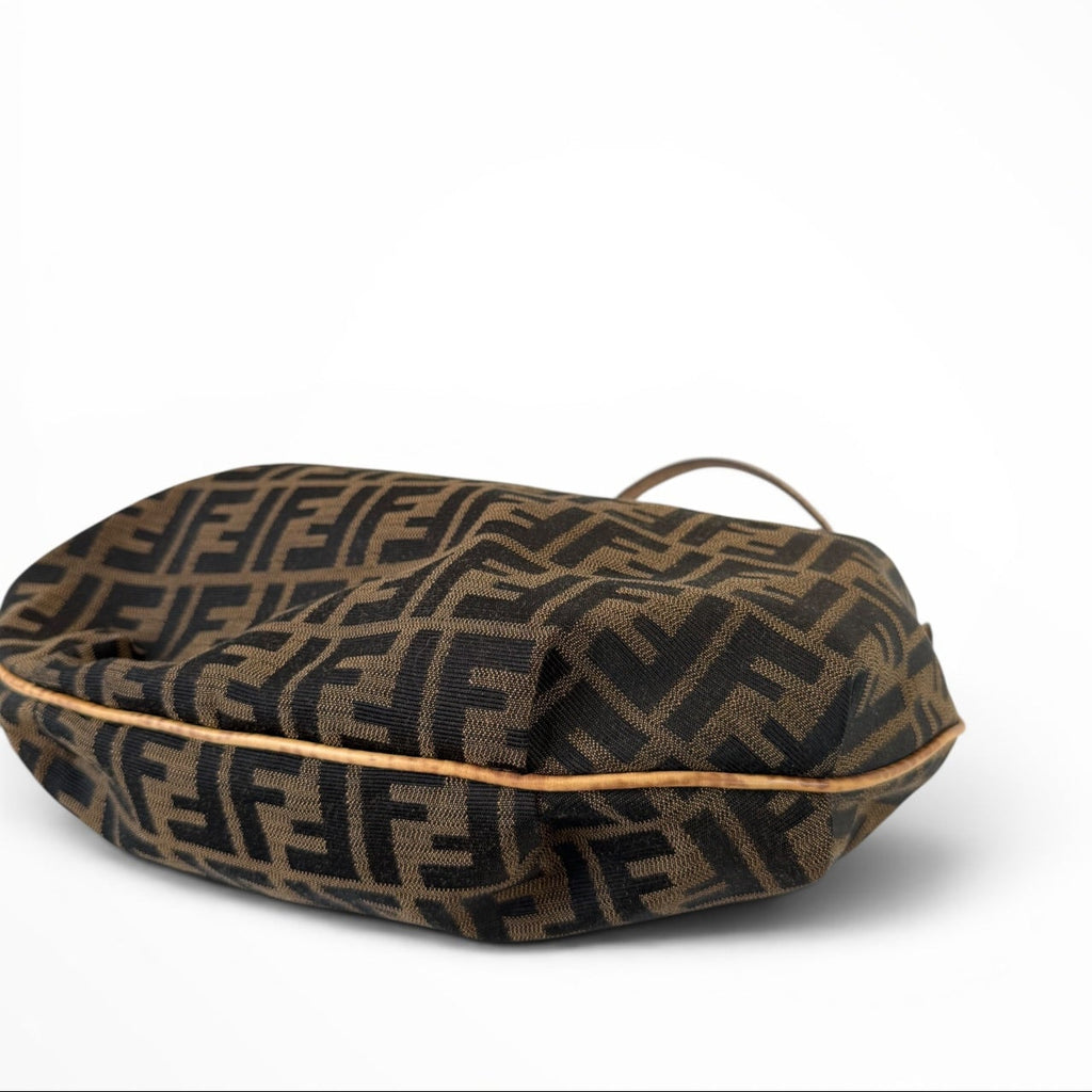 Fendi Zucca Canvas Hobo Shoulder Bag with Giraffe Straps