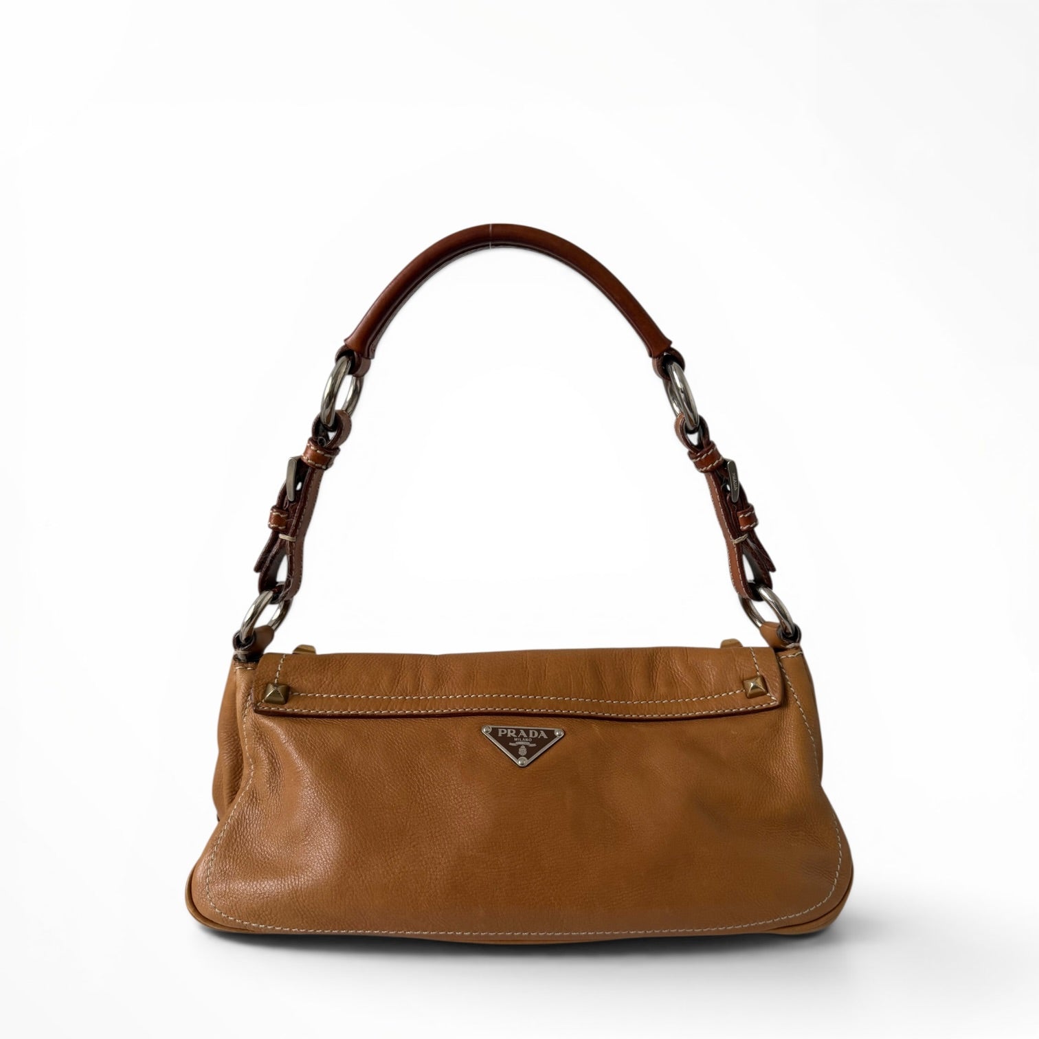 Prada Studded Leather Flap Shoulder Bag