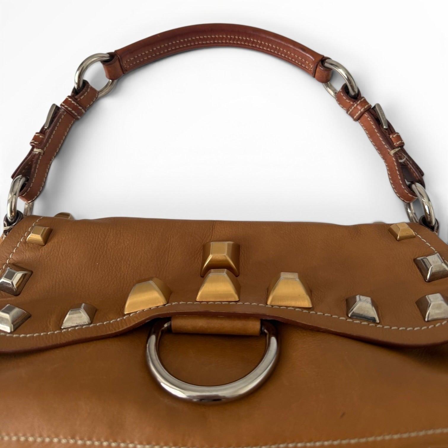 Prada Studded Leather Flap Shoulder Bag