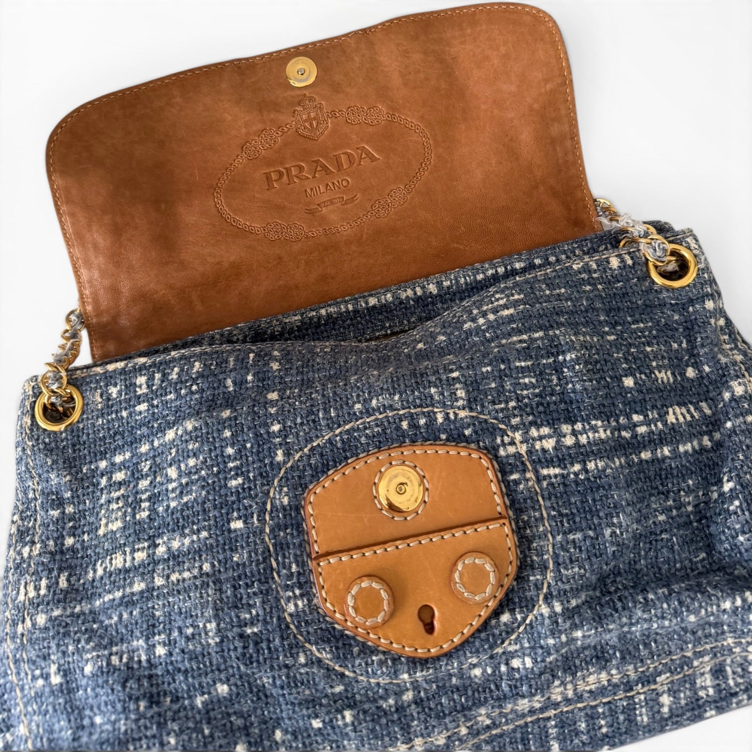 Prada Tela Tweed Flap Shoulder Bag