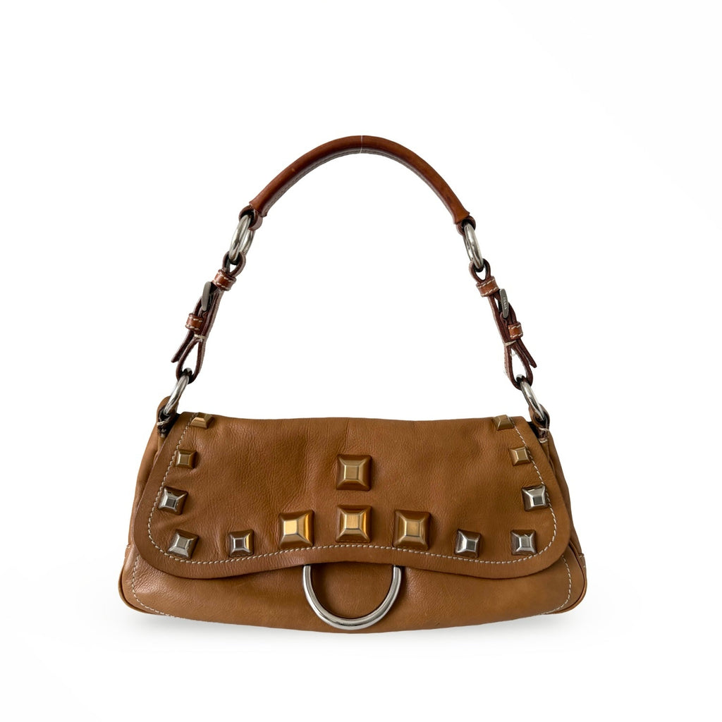 Prada Studded Leather Flap Shoulder Bag