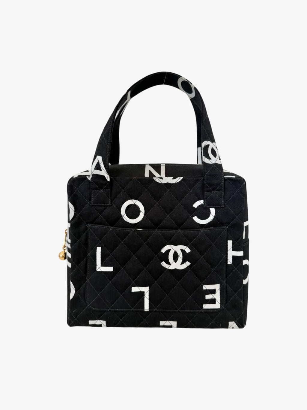 Chanel Quilted Logo Print Canvas Tote Bag