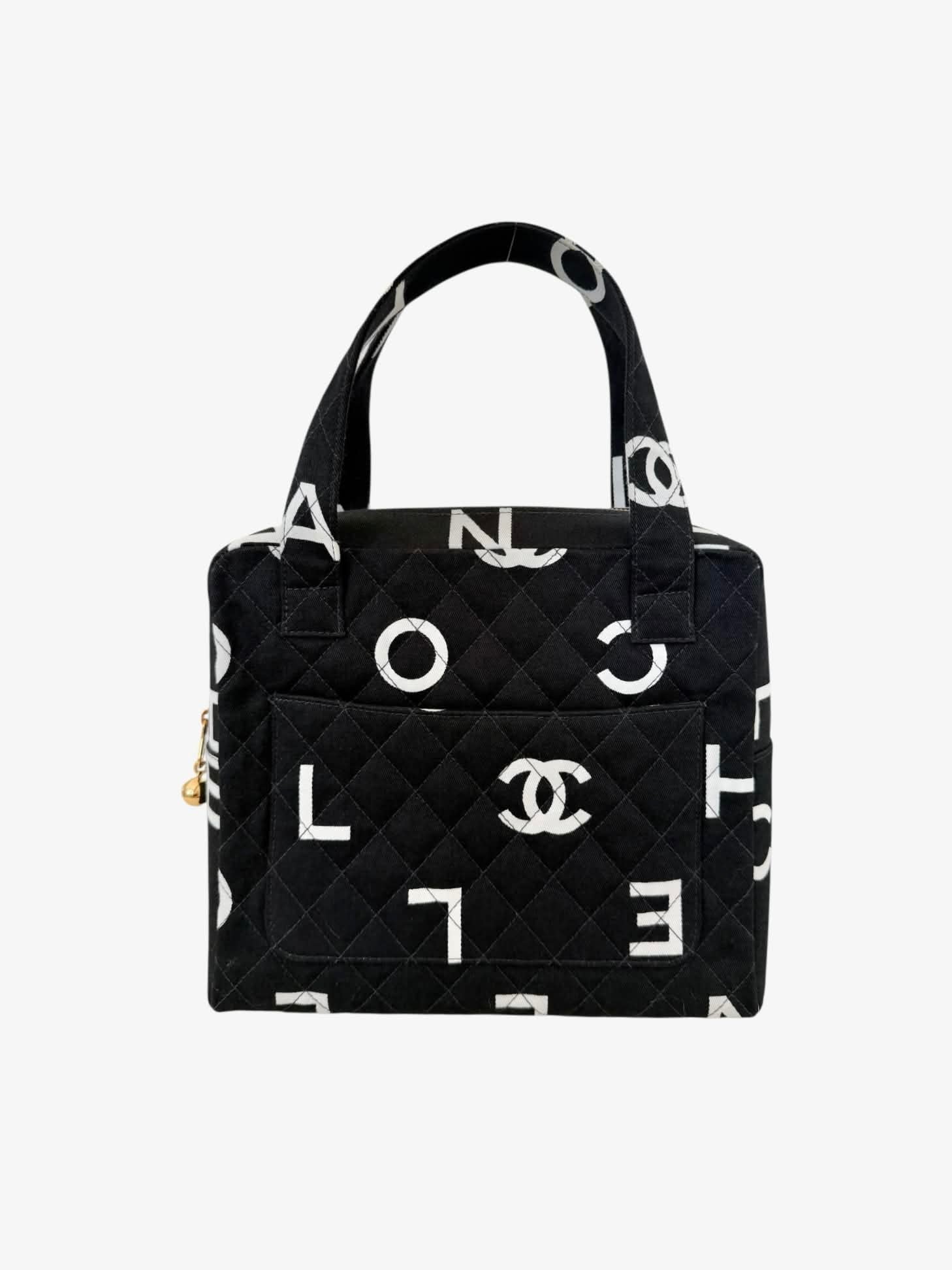 Chanel Quilted Logo Print Canvas Tote Bag