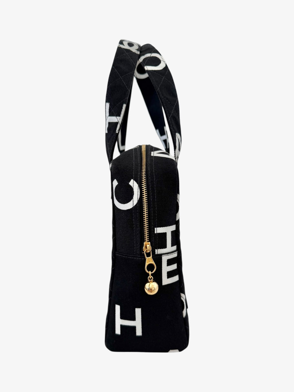 Chanel Quilted Logo Print Canvas Tote Bag