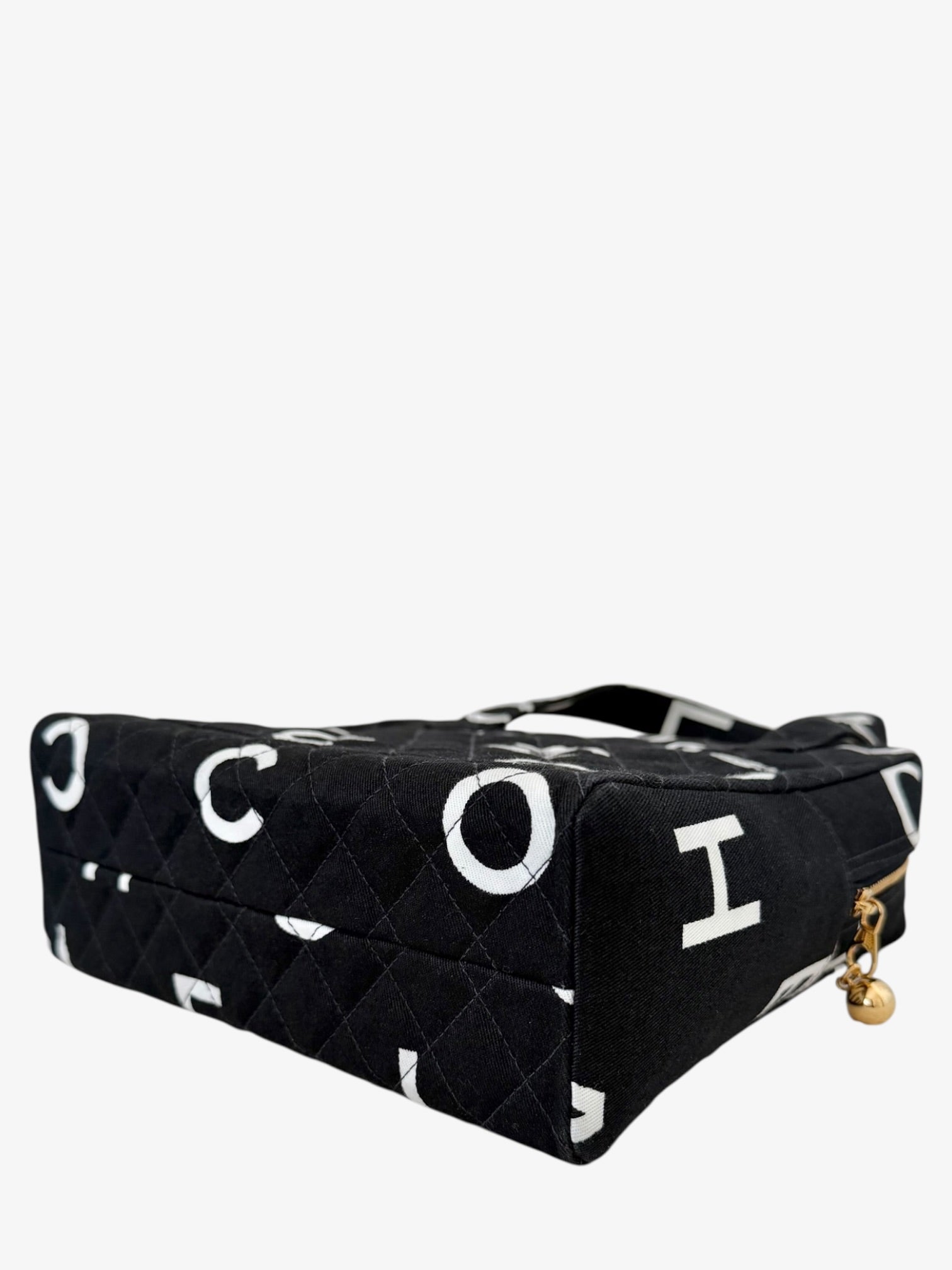 Chanel Quilted Logo Print Canvas Tote Bag