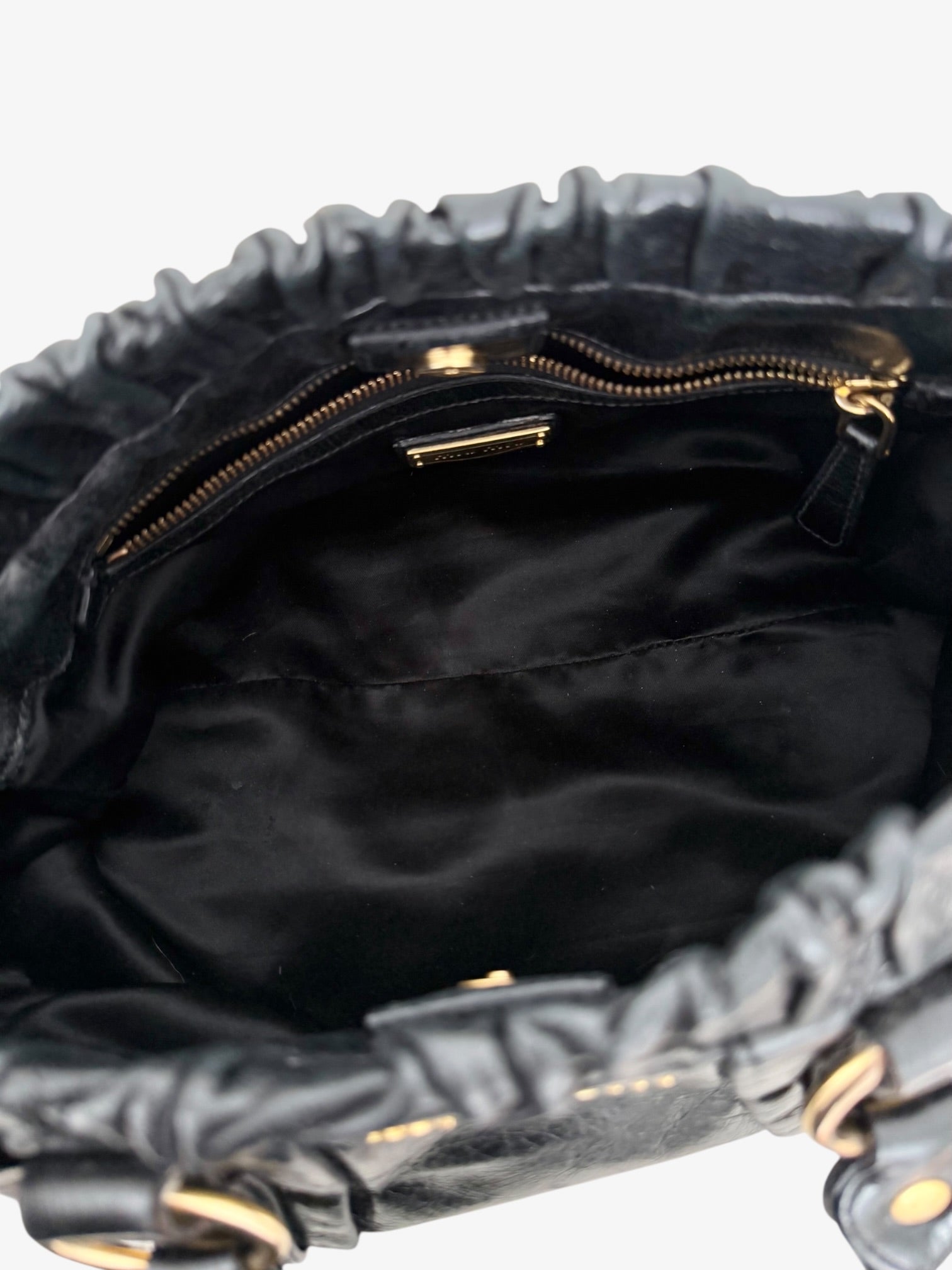 Miu Miu Vitello Lux Gathered Tote