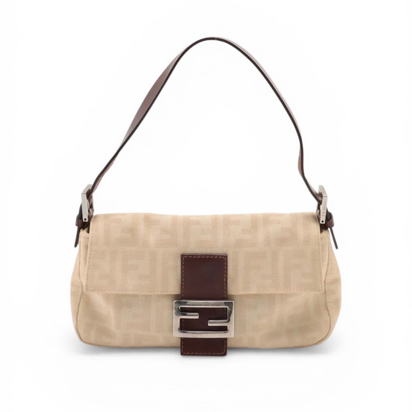 Fendi Cream Zucca FF Baguette
