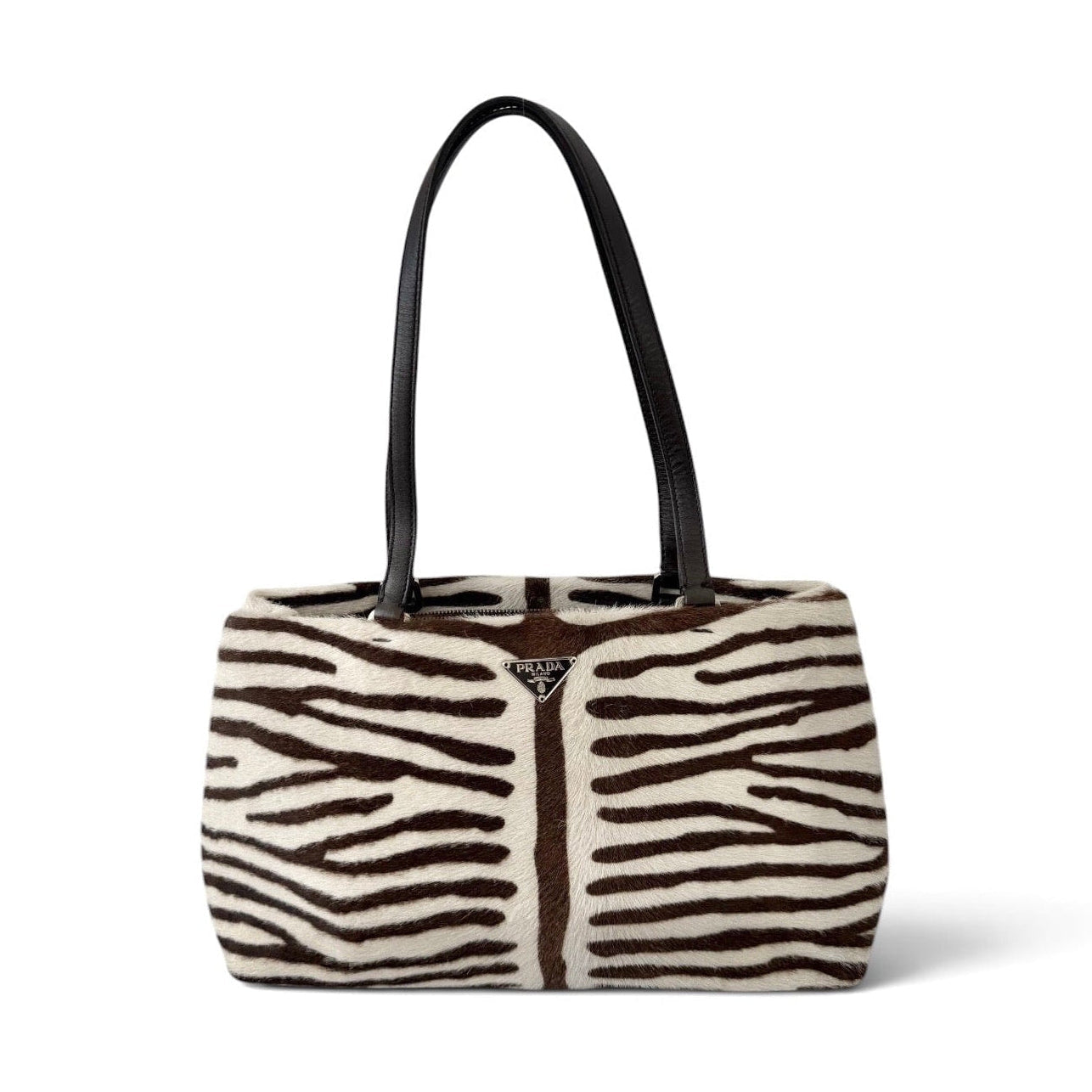 Prada Zebra Print Pony-style Calfskin Shoulder Bag