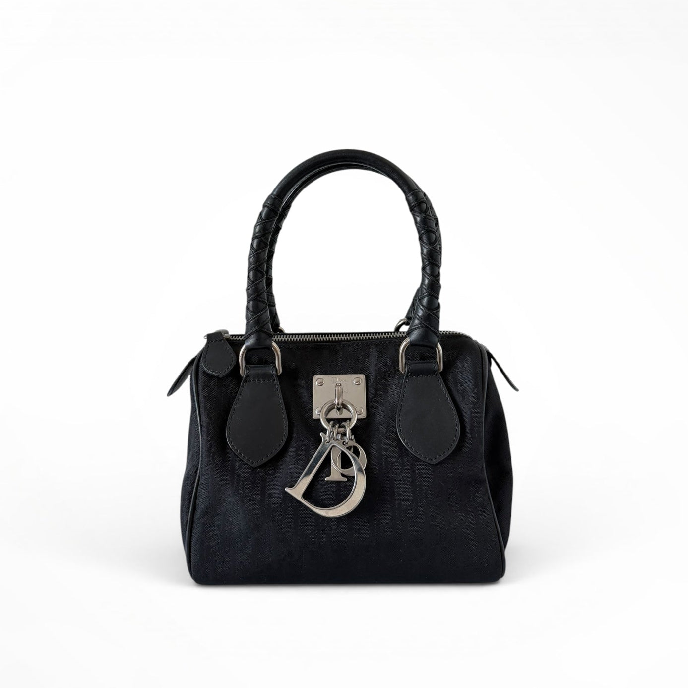 Christian Dior Black Logo Canvas Top Handle Small Bag