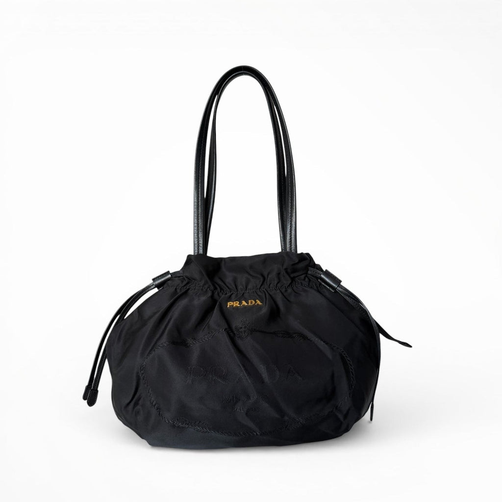 Prada Tessuto Nylon Logo Drawstring Tote