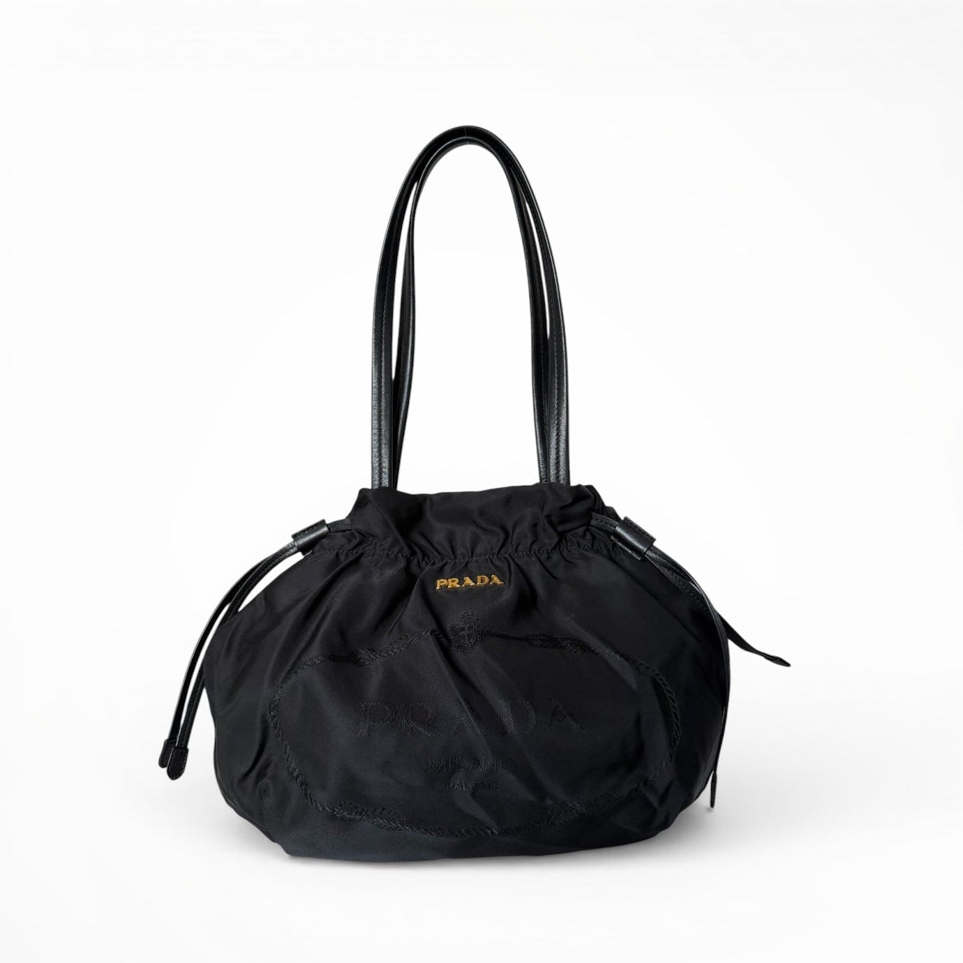 Prada Tessuto Nylon Logo Drawstring Tote