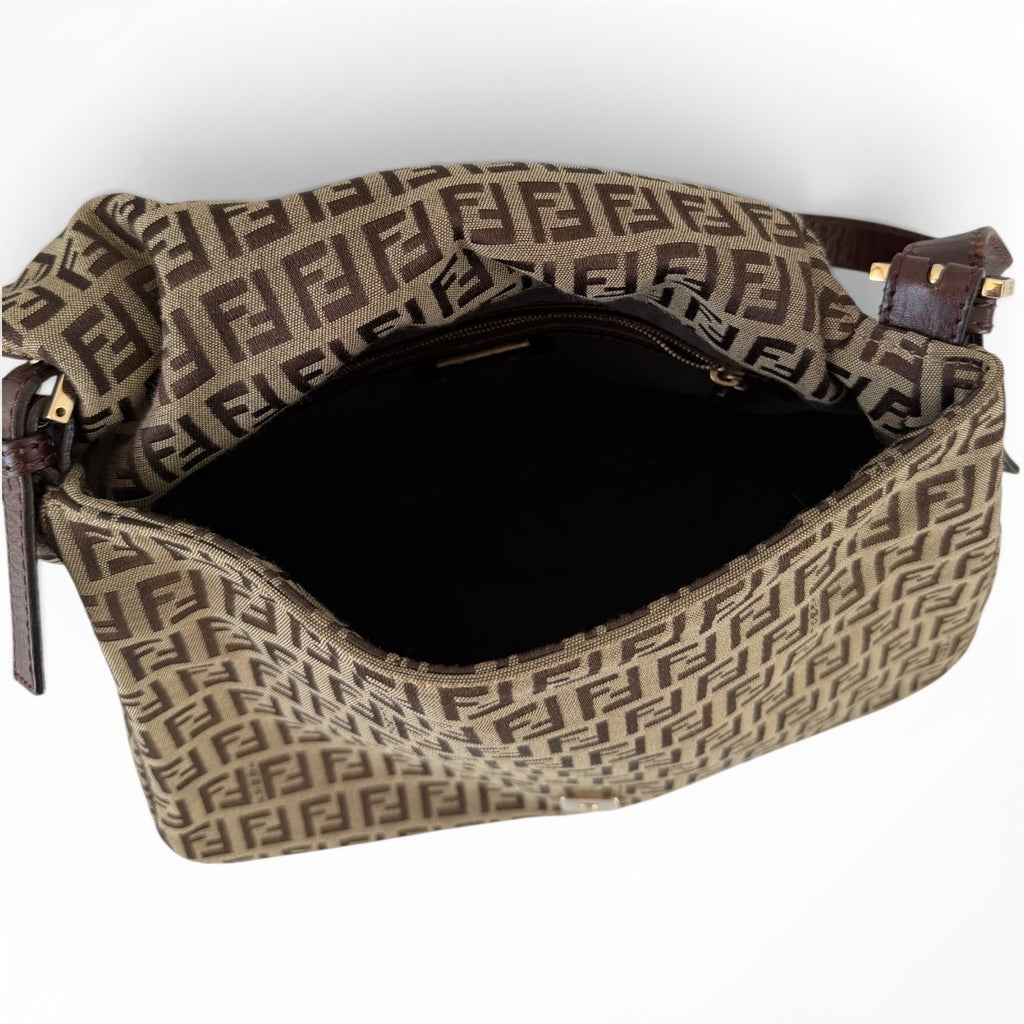 Fendi Zucchino Mama Baguette Shoulder Bag - Gold Hardware