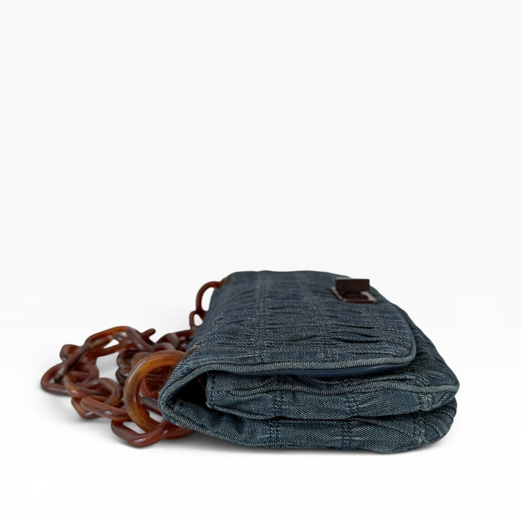 Prada Blue Denim Gaufre Shoulder Bag