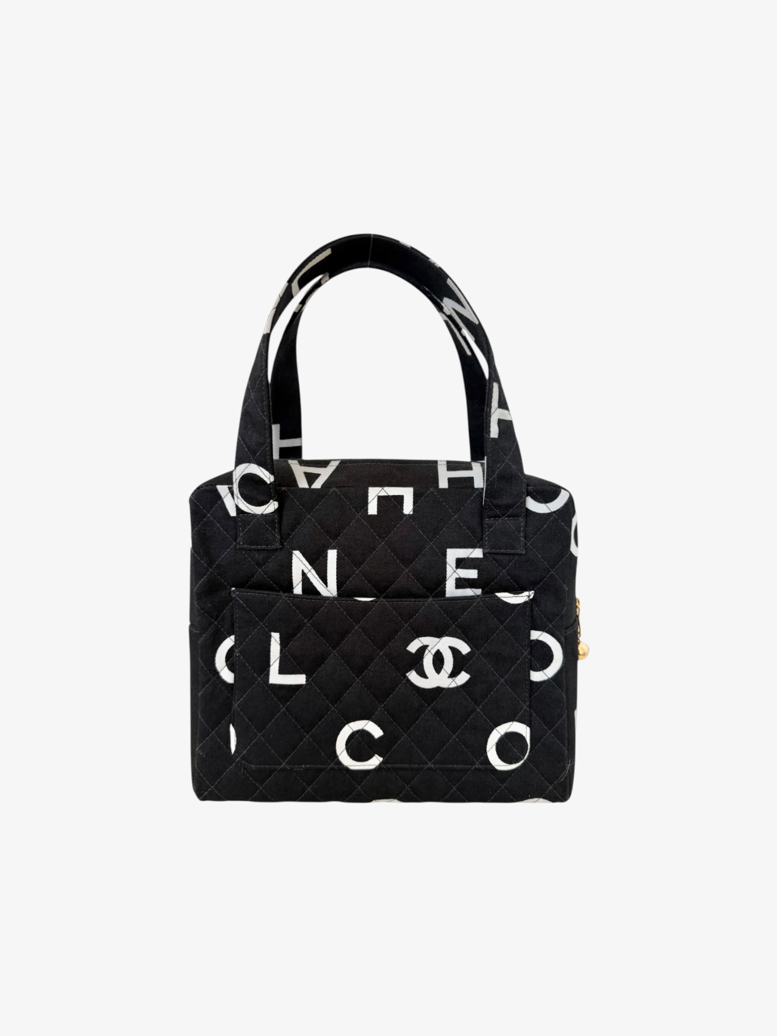 Chanel Quilted Logo Print Canvas Tote Bag